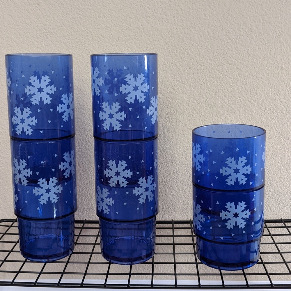 Snowflake Tupperware Preludio Tumbler Cups Blue Winter Set Acrylic Stack Vtg - Picture 4 of 8